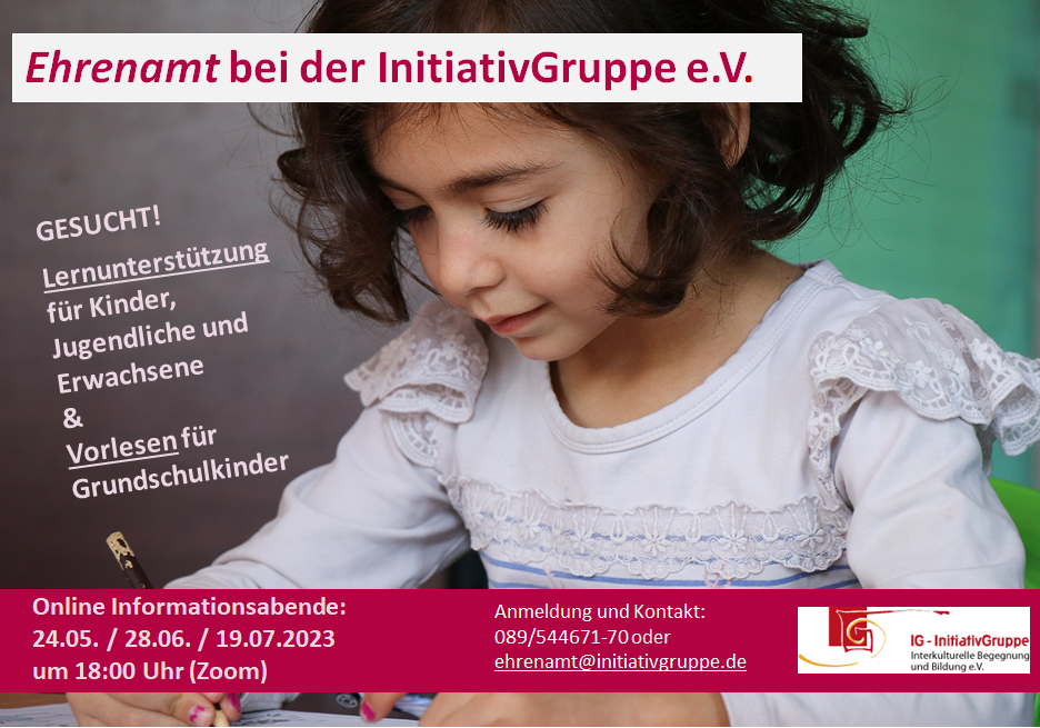 Infoabend am 24.05., 28.06 oder 19.07. um 18:00 Uhr via Zoom. Telefonische Anmeldung 089 54467170